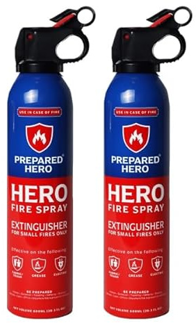 Prepared Hero Fire Spray - Mini Fire Extinguishers for House, Car, Garage - Kitchen Small Fire Extinguisher for Home, 100% Organic - Compact, Portable & Easy to Use, Non-Toxic - 2 Pack
