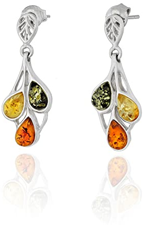 Boucles d'oreilles en argent sterling 925 avec ambre de la Baltique de couleur cognac, vert, citron, cadeau pour femme, Argent sterling, Ambre