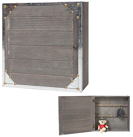 Mendler Schlüsselkasten Virginia, Schlüsselschrank Holzbox, Shabby-Look Vintage 27x27x6cm - grau-braun