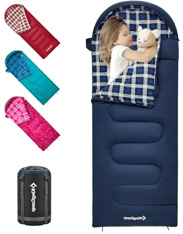 KingCamp 45°F Kids Sleeping Bag, Lightweight Waterproof & Compact Flannel Sleeping Bags Cold Weather & Warm Youth Essentials Gear Accessories for Camping, Fits 10-12 Children up to 4'7-5'5 Tall
