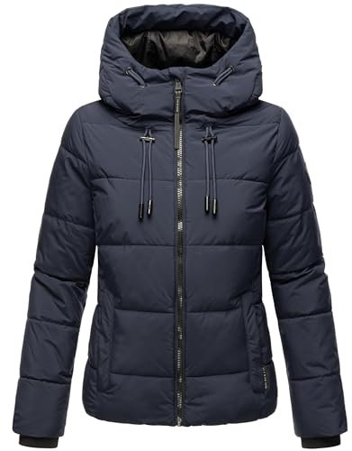 MARIKOO Damen Winterjacke Steppjacke warm mit Kapuze Shimoaa XVI Navy Gr. XL