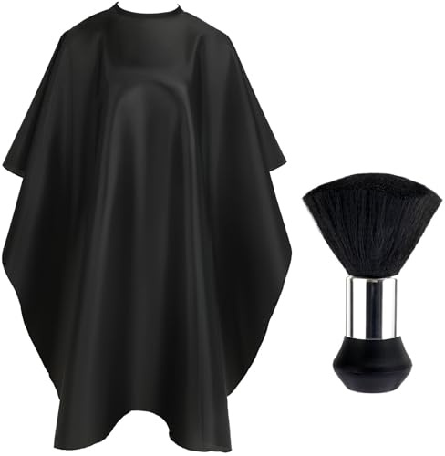 FEBSNOW Hair Cutting Cape Kit,Professional Barber Cape with Neck Duster Brush for Adults Waterproof Hairdressing Salon Cape with Adjustable Closure Snap Salon Barber Supplies