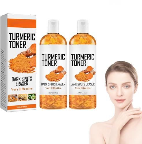 Tkekruh Toner Turmeric 2PC Turmeric Toner au Curcuma 100ml Tonique Exfoliant pour le Visage Turmeric Dark Spot Corrector Serum，For Renew Aging, Oily, Dry Skin, L'exfoliant Facial Hydratant