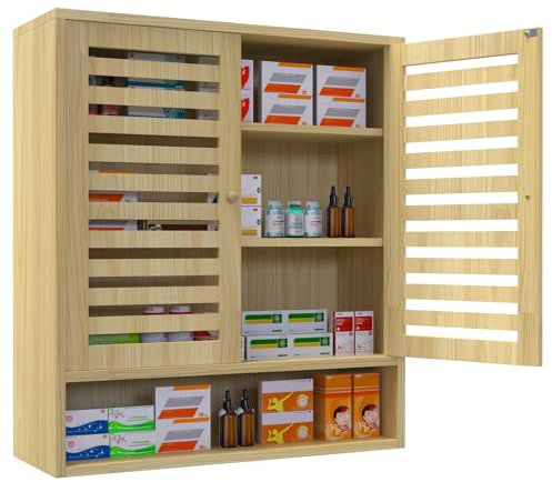 G TALECO GEAR Medizinschrank Holz Organizer, Badezimmer Schrank mit 2 Tür und verstellbaren Regalen, über der Toilette Schrank für Badezimmer (Natural)