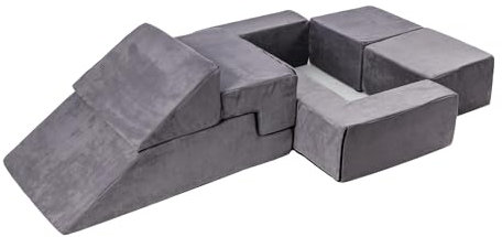 MEOWBABY Modulares Sofa für Kinder - Weiche Schaumstoffbausteine zum Spielen, Velvet, Grau