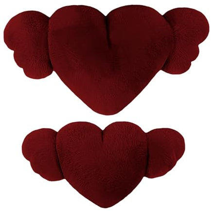 Cuscino poggiatesta auto a forma di cuore – Cuscino poggiatesta auto | 2 x cuscino poggiatesta auto a forma di cuore con ali | morbido e confortevole cuscino per sedile auto per guida, viaggi,