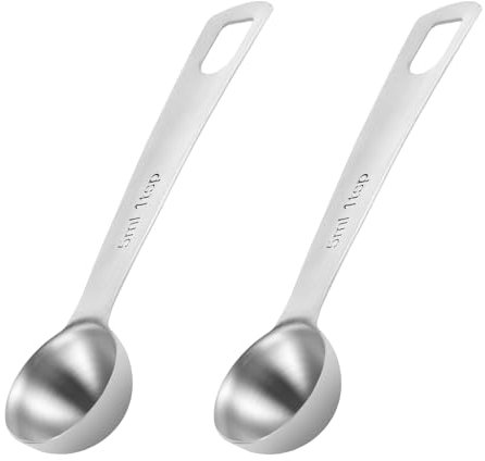 MBAIYO 2 cucchiai dosatori in argento, 1 cucchiaino da tè (5 ml, 5 cc, 1/3 cucchiaio), in acciaio inox, con manico lungo, per barattoli di spezie, caffè macinato, tè