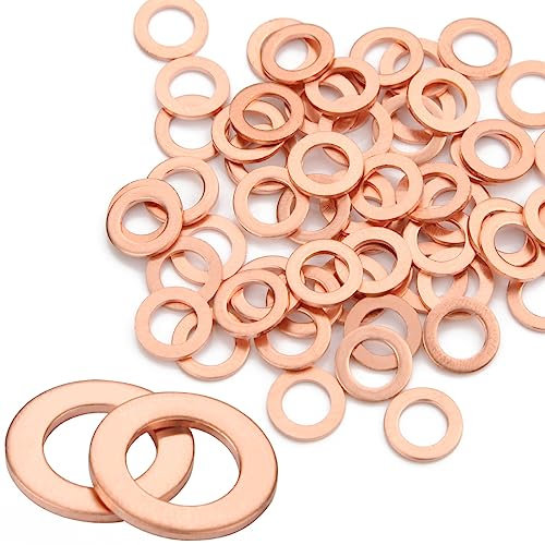 50 arandelas de cobre M10 x 14 x 1 anillos de sellado de cobre, juego de arandelas planas de drenaje de aceite, junta para tornillos, automóviles, barcos, generadores, maquinaria, dispositivos