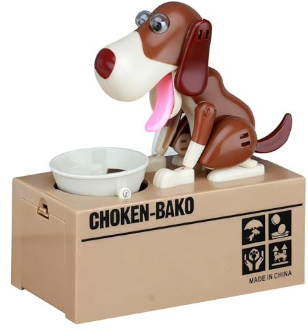 Hungriger Hund Spardose, Hungry Dog Sparschwein, Welpen-Sparschwein, Kinder Spardose Hund Frisst Geld, Münze Kaut Spardoses, Münze Spardoses Geburtstagsgeschenk für Kinder(Braun und Weiß)