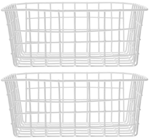 Housoutil Cesta Metálica Rejilla de Hierro Color Blanco, 2 Piezas, Organizador Resistente para Almacenamiento en Refrigerador y Cocina, Ahorro de Espacio