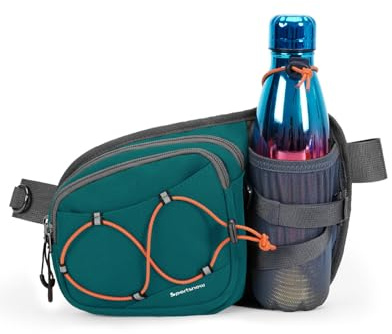 sportsnew Hydration Waist Pack with Water Bottle Holder, 2L Large Fanny Pack for Running Hiking Dog Walking, Water-Resistant Crossbody Waist Bag for Men Women, Dark Green