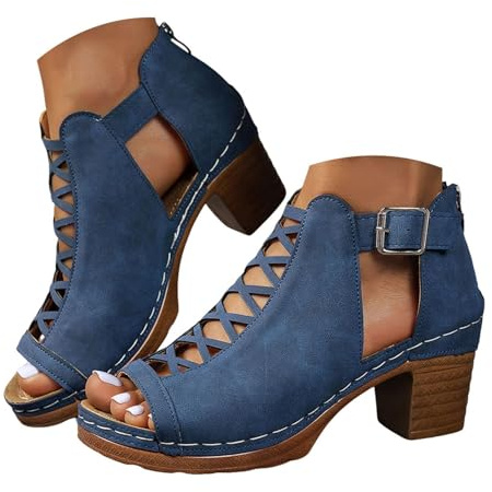 Sandals For Women Dressy Summer 2026 uk,Open Toe Chunky Heel Dress Buckle Cut Out Shoes Hollow out Summer Trendy Dressy Slip-On Beach Ankle Strap Comfortable Straps Zipper Back Wide Width Sandal
