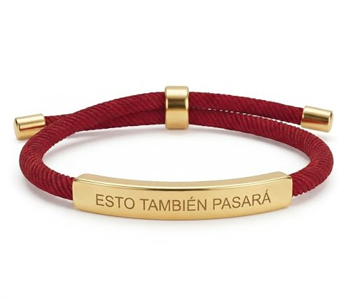 Pulsera Hilo Rojo Esto También Pasará - Pulsera Cuerda Mujer Ajustable con Grabado Premium. Amuleto de Protección y Suerte con Cuento Budista y QR de Música Medicina. Regalo Espiritual y Elegante