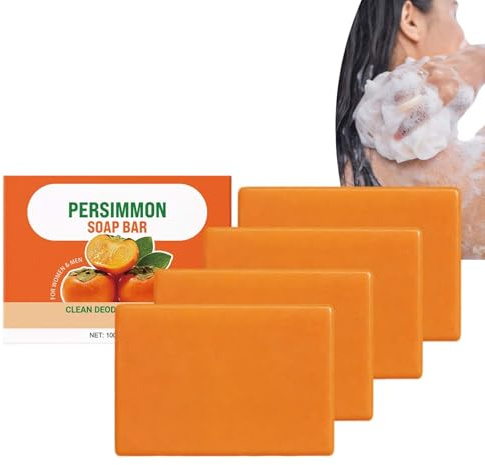 Jabón desodorante de caqui para el cuerpo, sin olor, jabón hecho a mano con aceite de oliva, jabones de cúrcuma para rostro y cuerpo, jabones de árbol de té con malla espumosa, extracto de té verde