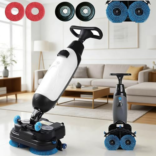Giuggiolared Commercial Floor Scrubber Machine, 360° Rotating Cleaning Floor Cleaner, Dual Brush Design, Multi-Functional Floor Buffer Polisher Machine for Kitchen,Schools,Supermarkets White