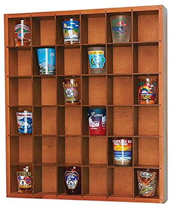 Jumbl Wood Shot Glass Wall Curio Display Case - Natural,16.5