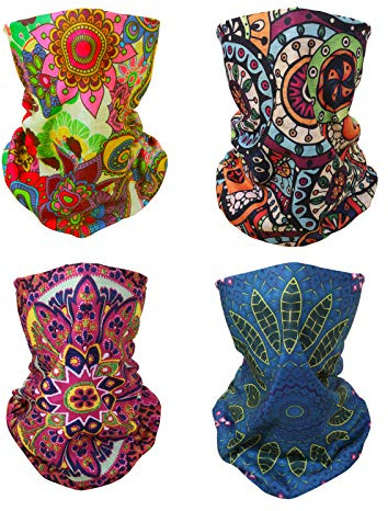 SMEHCF 4 Bandeau Bandana Cagoule Demi Masque Bouclier Tête Cheveux Écharpe Cache-Cou Chapeau Polyvalent Pour Femmes Hommes Respirant Réutilisable Lavable Bohème Rouge Bleu Jaune