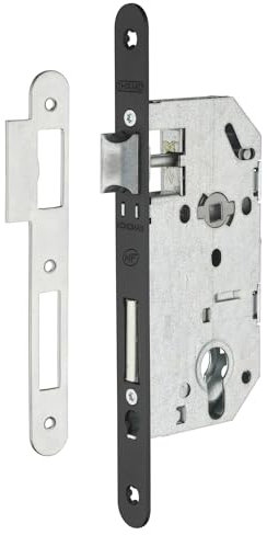 Boîtier de Serrure MONOMAX NF Axe 50 Version Cylindre - Coffre Galvanisé, Têtière Époxy Noir Granité - Modèle Encastrable pour Porte d'Entrée - Made in France - Finition Noire - THIRARD