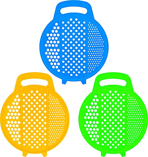 Flat Plastic Compact Grater - Pack of 3 - Ergonomic Cheese Graters - Handheld Coarse Grater - Hand Kitchen Parmesan Shredder