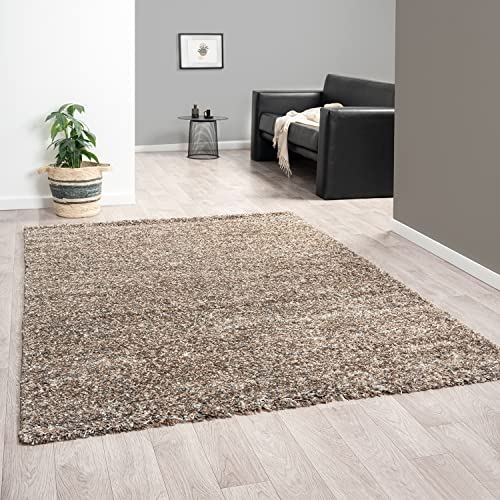 VIMODA Hochflor Teppich LUX Shaggy Wohnzimmer Schlafzimmer Mehrfarbig Meliert Extra Dicht, Farbe:Braun, Maße:160x220 cm
