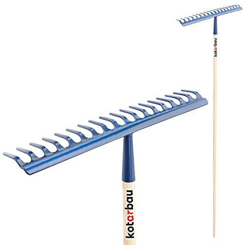 KOTARBAU® Rastrello da giardino con 18 denti con manico in legno, strumento da giardino per spazzare l'erba, fogliame, piani del terreno