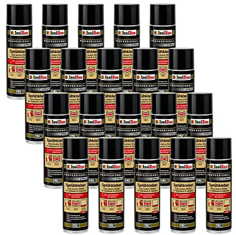 Isolbau Lot de 20 flacons de colle en spray 500 ml – Colle extra forte pour bricolage et industrie – Spray adhésif pour mousse, bois, tissu, cuir, feutre, etc