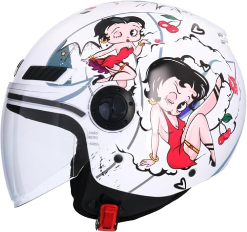 Casque moto Jet ECE homologué La Betty Blanc Taille M (57/58) Casque de moto pour homme Casque femme