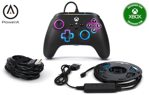 Manette filaire PowerA Advantage pour Xbox Series X|S avec bande LED Lumectra + RVB - Noire