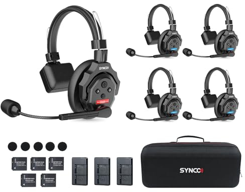 SYNCO Wireless Intercom Headset, XTALK X5 2.4GHz Full Duplex Wireless Headset 24H 350M/1148FT Communication with Real-time Monitoring, Headset Intercom System