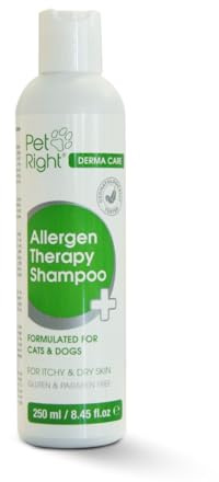 Pet Right Derma Care Hundeshampoo Allergen Therapie mit Pflanzenextrakten für Hunde und Katzen, Lindert Juckreiz und Gerüche, Sensitiv Formula 250 ml