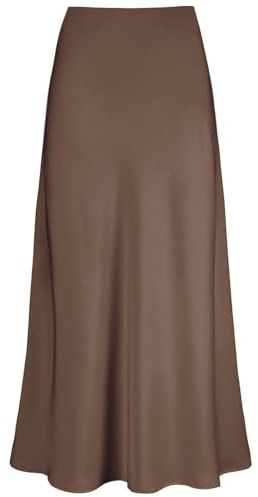 Genfien Women's Skirts High Waist Hidden Elasticized Waistband Midi Skirts Midi Long Length Silk Satin Lightweight Unlined