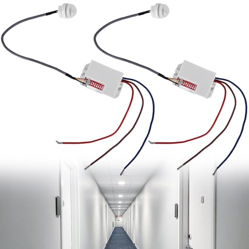 2 mini rilevatori di movimento a infrarossi, portata 2 – 8 m/120°/360°, sensore di movimento PIR da incasso IP20 220 V, sensore di microstruttura con sensore crepuscolare, durata della luce regolabile