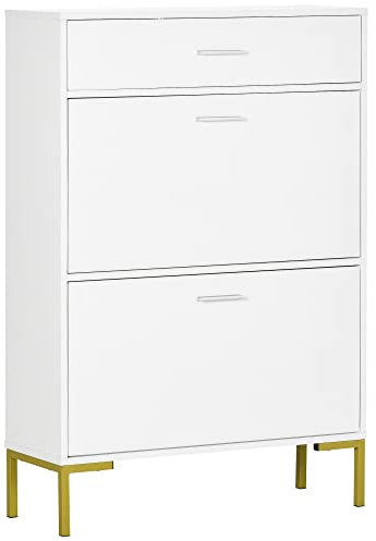 HOMCOM 3-Drawer Shoe Cabinet with Adjustable Shelf for 12 Pairs of Shoes, Narrow Shoe Storage Cabinet with 2 Flip Doors for Hallway, Entryway, White