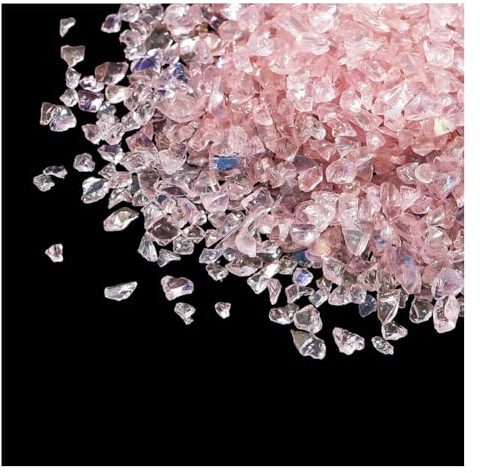 Wisafory krossat glaschips oregelbundna glaschips glitter oborrade glaspärlor transparent glas för bröllop fest vasfyllnad bröllop bordsdekorationer hantverk 100 g Sakura rosa