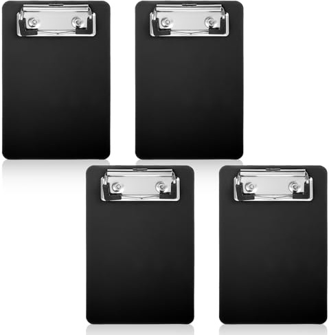Oruola Lot de 4 mini porte-blocs 10,2 x 15,2 cm, noir A6, plastique pour salles de classe, bureaux, restaurants, médecins, hôtel