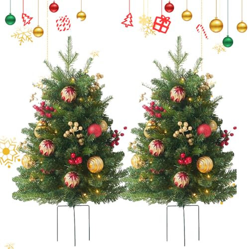 Prelit Planter Bushes Christmas,Holiday Planter Filler,Christmas Planter Filler Outdoor,Holiday Planter With Lights,Pre Lit Christmas Planter Bushes,Christmas Pot Fillers Outdoor Front Porch (2pcs)