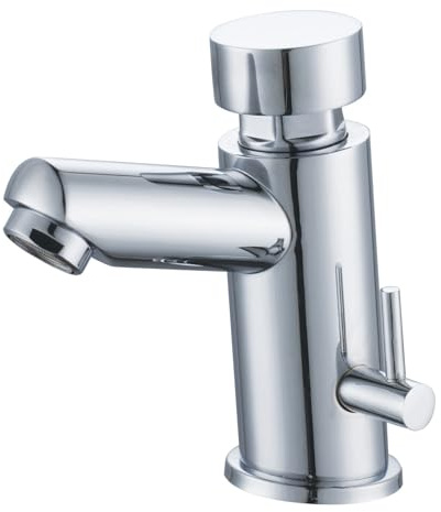 Grifo Temporizado (6 a 8 segundos) para Lavabo con Agua Caliente y Fría Diseño Cromado Moderno - (225)