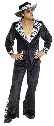 Morph Svart 70-talskostym för Herr - elegantsliknande Kavaj med Zebraprintdetaljer, Matchande Byxor & Hatt
