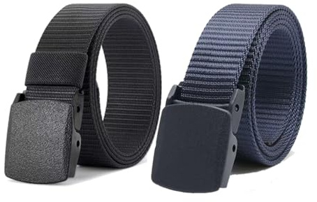 Hungpure 2Pack Work Belts for Men and Women, Nylon Canvas Belt Adjustable with Plastic Buckle Black Navy Blue