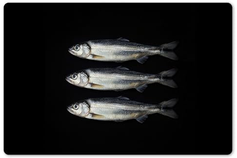 KitchenYeah© Placemats para Mesa Comedor Set 6 45x30 cm Manteles Individuales Lavables PVC Antideslizantes Estilo Elegante Arenque - Pescado - Negro