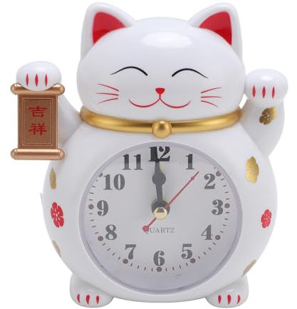 ZPSHYD Lucky Cat Clock Accurate Plastic Cute Cartoon Good Lucky Cat Alarm Clock for Home (YF2025B)
