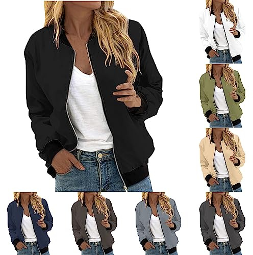 YAOJIWANG Blouson Femme Veste Jacket Couleur unie Bomber Femme Chic Veste de Sport Casual Baseball Collège Outwear Pas Cher Top Vêtements de Décontractées Sport Veste Y2K Blouse Haut Manches Longues