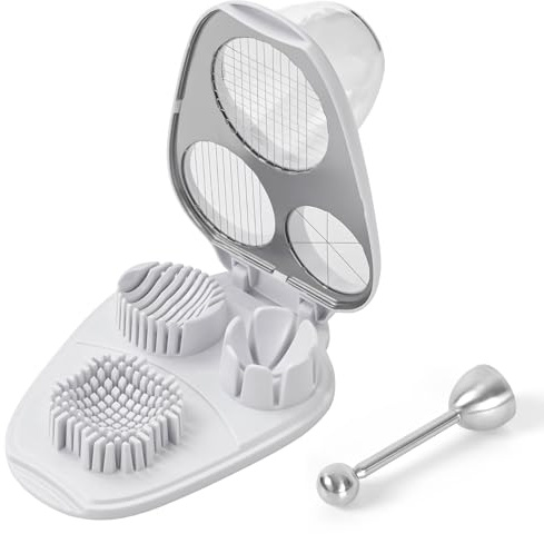 3 en 1 Cortador de Huevos, Corta Huevo Cocidos Profesional con Abridor de Huevo, Alambres de Corte Tensados Individualmente de Acero Inoxidable, para Huevos, Kiwi, Fresas, Alimentos Blandos