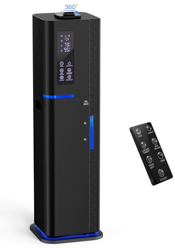 Zeova 10L/2.64Gal Humidifier, Top Fill Quiet Ultrasonic Cool Mist Humidifiers for Bedroom, Covers 550ft², 60H Runtime, 24H Timer, 3 Mist Modes Humidifier Large Room, Home, Office, Plants, Black