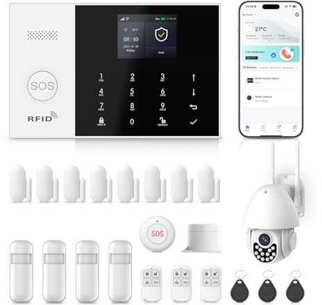 XNH Allarme Casa Senza Fili con Telecamera Esterno, 22PCS Allarme casa 4G/WiFi, Sistema di Allarme con APP, Sirena 120DB, Sensore per Porte e Finestre, Rilevatore di Movimento, Telecomando