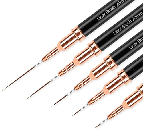 Sularpek 5 Stück Nagel Pinsel, Fineliner Pinsel Nägel, Nailart Pinsel Dünn, Malerei Kunst Design Pinselset für lange Linien, dünne Details, Feines Zeichnen(Schwarz)
