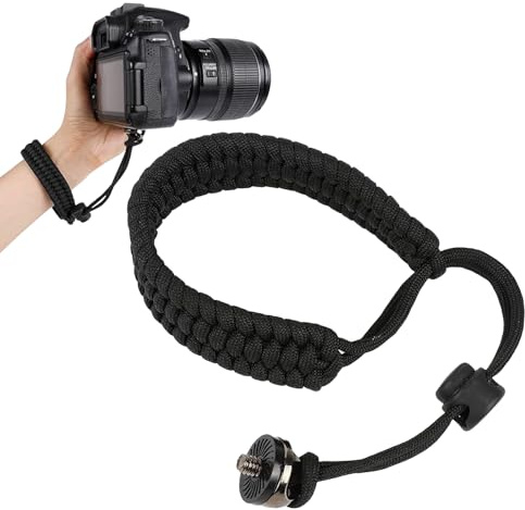 Cinturino da Polso per Fotocamera, Laccio da Polso Regolabile in Paracord con Vite 1/4, Cinturino Anticaduta Compatibile con Fotocamere DSLR/Action Cam/Compatte, Accessorio per Fotografia Outdoor