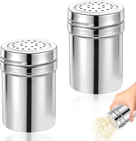 ATTEEFI 2 Pezzi Dispenser con Fori per Zucchero, Piccolo Spargisale per Campeggio, Argento Agitatore per Spezie in Acciaio Inossidabile, per Sale, Cannella, Paprika