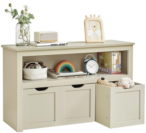 VASAGLE Meuble de Rangement pour Jouets, Étagère pour Enfants, Armoire, Commode, avec 3 Rangements à roulettes, pour Salon, Chambre, Salle de Jeu, 30 x 102 x 60 cm, Beige Sable LHS380LH01