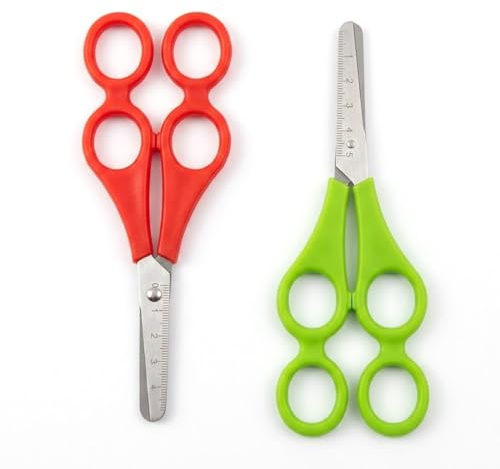VAEIORP 2 pcs Forbici per Bambini con Doppio Manico, Forbici per Apprendimento e Terapia, Forbici Madre-Figlio per Scuola e Attività Creative, Forbici Sicure per Bambini (Rosso e Verde, 17 cm)